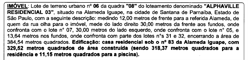 Descrição das confrontações, medidas e áreas do imóvel